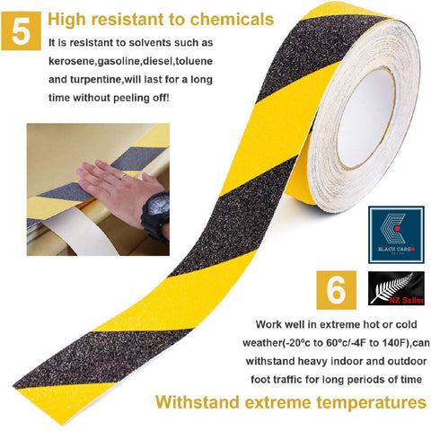 5cm x 10m Anti Slip Safety Grip Tape Yellow & Black Hazard Caution Warning Tape