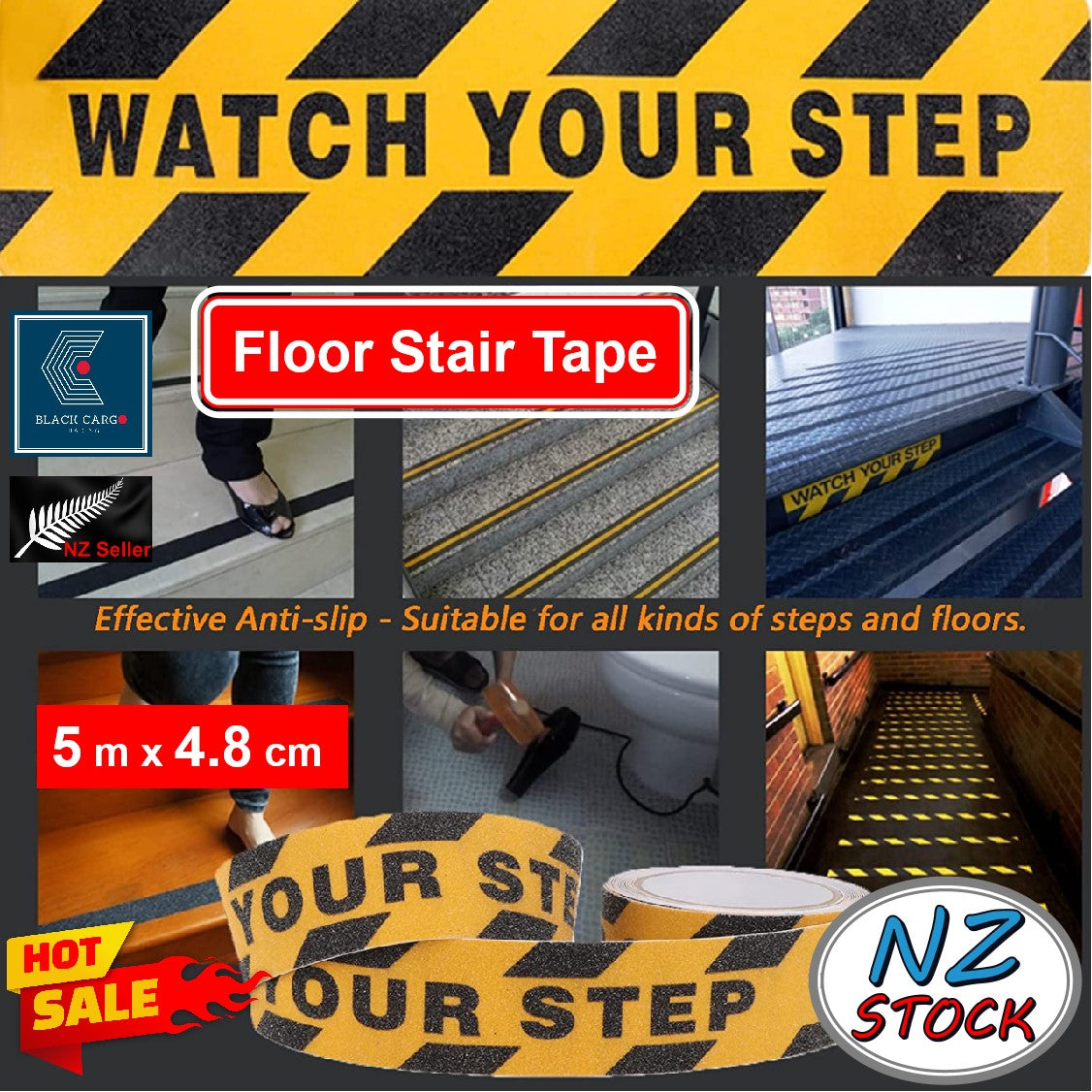 Croc Grip 48mm*500cm XL Watch Your Step Anti-Slip Step Warning Sign St ...