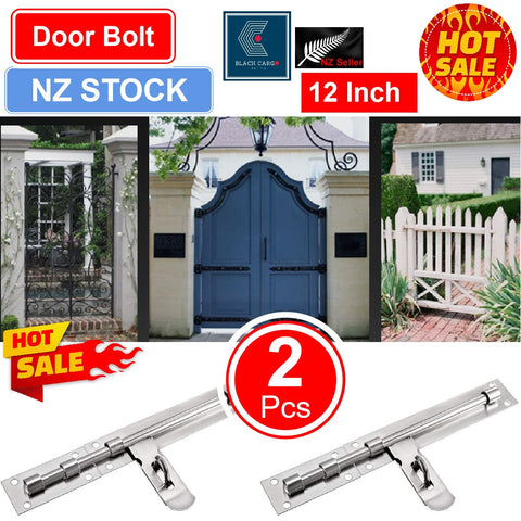 2Pcs 30cm Door Slide Lock Latch Barrel Bolt Hasp Stapler Gate Safety Stainless