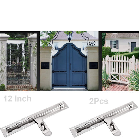 2Pcs 30cm Door Slide Lock Latch Barrel Bolt Hasp Stapler Gate Safety Stainless