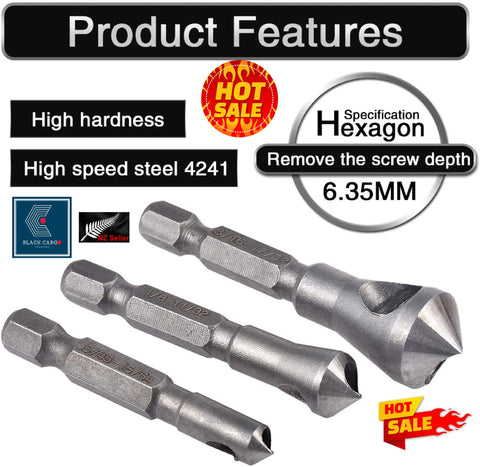 3Pcs Countersink Sinker Drill Bit Set 90 Degree High Speed Steel 5/64, 3/16, 1/8