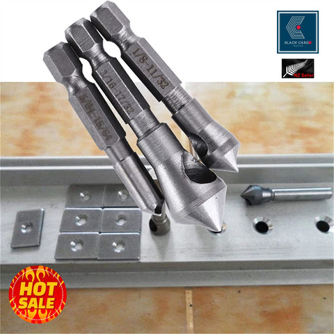 3Pcs Countersink Sinker Drill Bit Set 90 Degree High Speed Steel 5/64, 3/16, 1/8