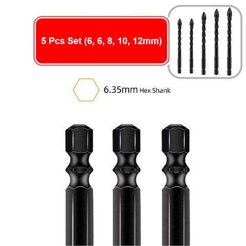 5Piece Masonry Drill Bits Kit 1/8"-1/2" for Concrete Stone Carbide Tile Brick