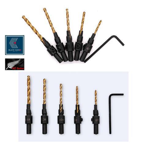 Wood Countersink Drill Bit Set 5Pcs #6-#14 HSS M2 Tapered Drill Bits