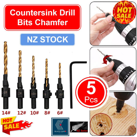 Wood Countersink Drill Bit Set 5Pcs #6-#14 HSS M2 Tapered Drill Bits