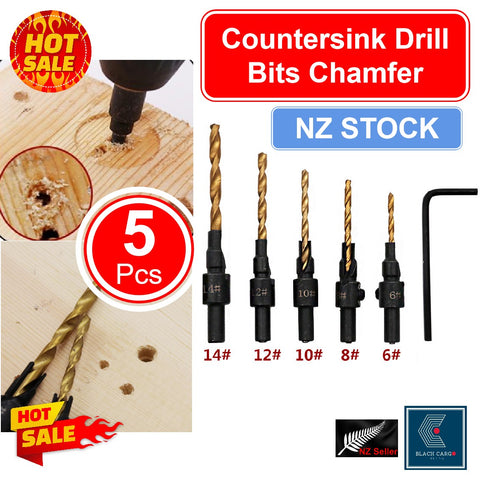 Wood Countersink Drill Bit Set 5Pcs #6-#14 HSS M2 Tapered Drill Bits