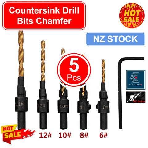 Wood Countersink Drill Bit Set 5Pcs #6-#14 HSS M2 Tapered Drill Bits