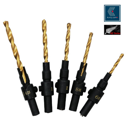 Wood Countersink Drill Bit Set 5Pcs #6-#14 HSS M2 Tapered Drill Bits