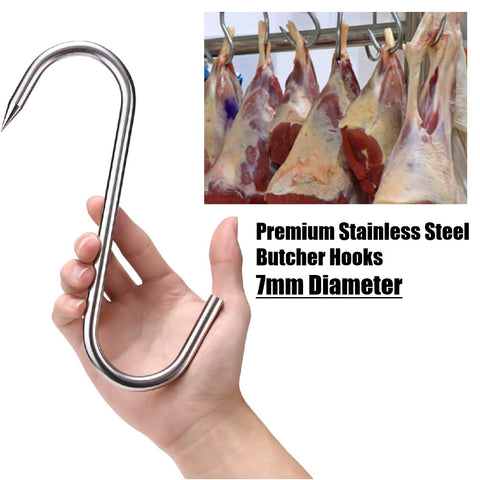 5Pack Premium Butcher Meat Hooks Stainless Steel 21cm S-Hooks