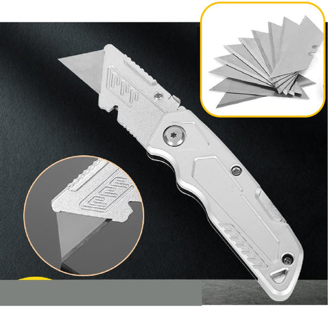 Retractable Aluminum Utility Knife with 10Pcs SK5 Sharp Blades Safety Cutter