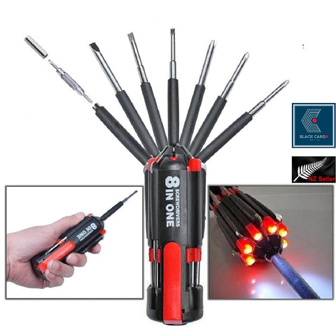 Universal Pocket Multifunction Folding Screwdriver Tools Set T4-15 LED torch