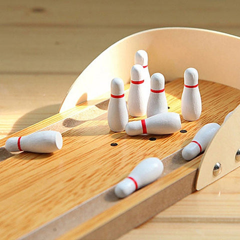 Wooden Mini Bowling Ball Table Indoor Bowling Pins Game