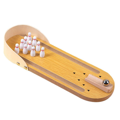 Wooden Mini Bowling Ball Table Indoor Bowling Pins Game