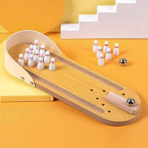 Wooden Mini Bowling Ball Table Indoor Bowling Pins Game