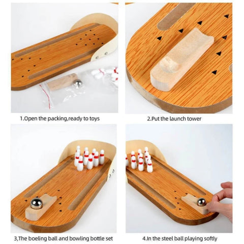 Wooden Mini Bowling Ball Table Indoor Bowling Pins Game