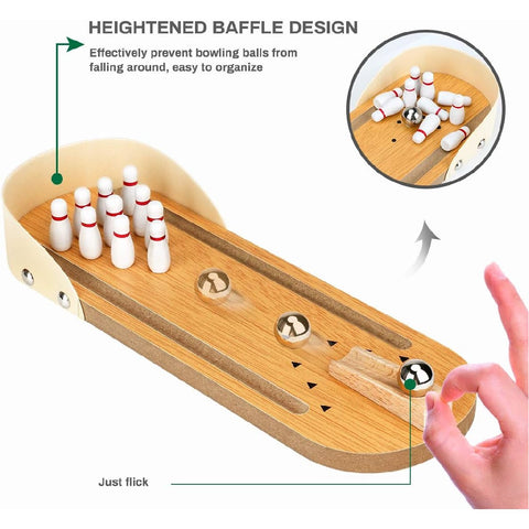 Wooden Mini Bowling Ball Table Indoor Bowling Pins Game