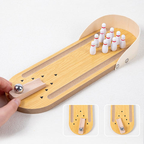 Wooden Mini Bowling Ball Table Indoor Bowling Pins Game