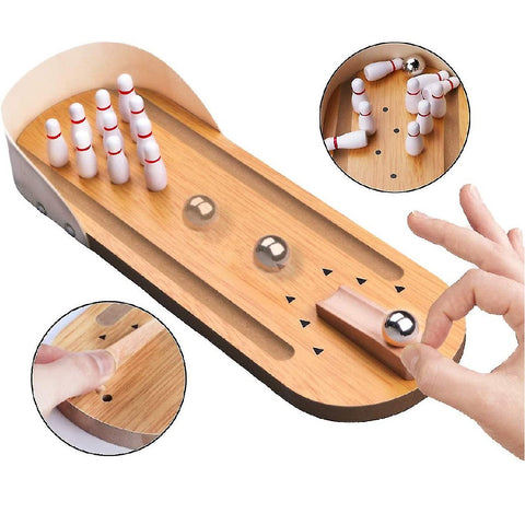 Wooden Mini Bowling Ball Table Indoor Bowling Pins Game