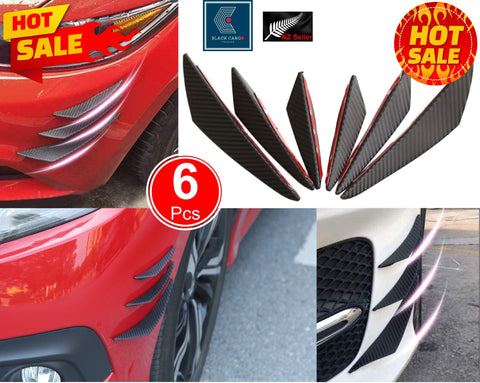 Car Front Bumper Lip Carbon Fiber Spoiler Diffuser Fin Canards Splitters 6Pcs - Referdeal