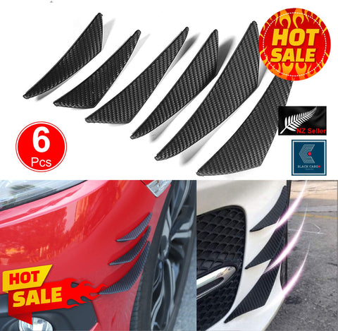 Car Front Bumper Lip Carbon Fiber Spoiler Diffuser Fin Canards Splitters 6Pcs - Referdeal