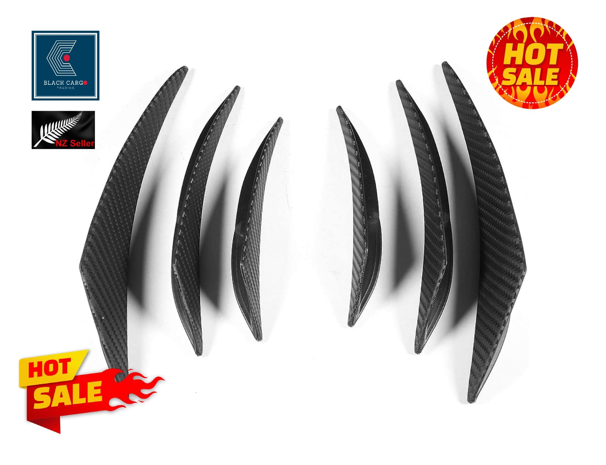 Car Front Bumper Lip Carbon Fiber Spoiler Diffuser Fin Canards Splitters 6Pcs - Referdeal