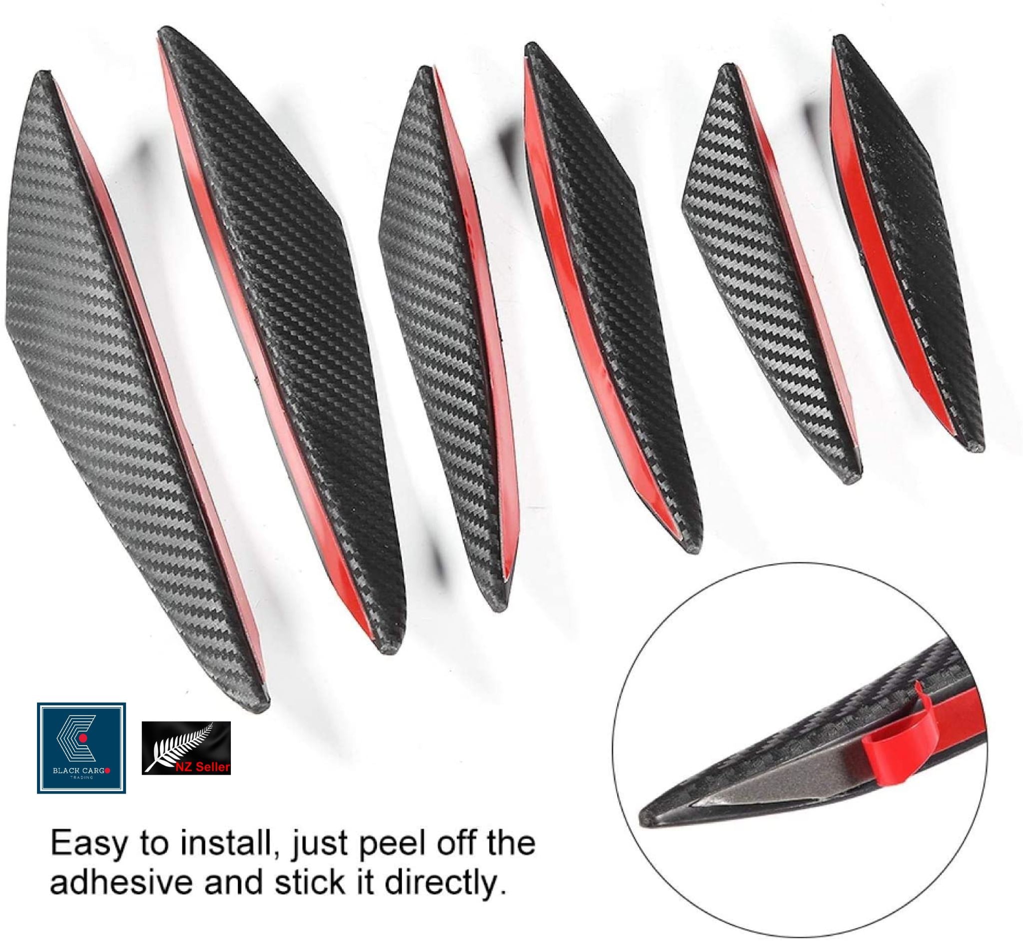 Car Front Bumper Lip Carbon Fiber Spoiler Diffuser Fin Canards Splitters 6Pcs - Referdeal