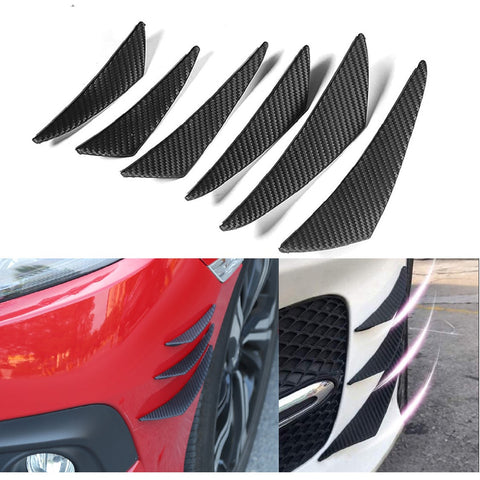 Car Front Bumper Lip Carbon Fiber Spoiler Diffuser Fin Canards Splitters 6Pcs - Referdeal