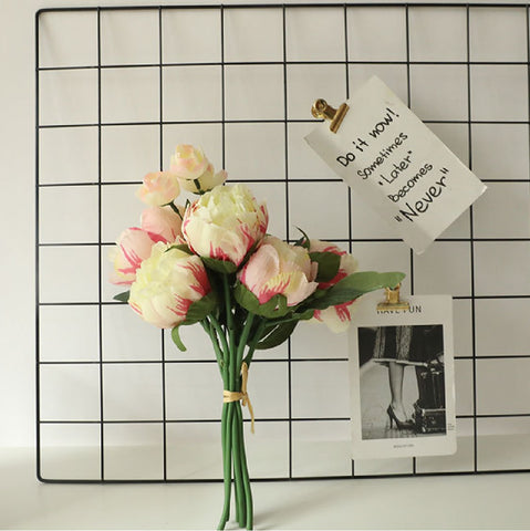 Artificial Silk Flower Vintage Bouquet Rose Peony Peonies Flowers 9 flowers