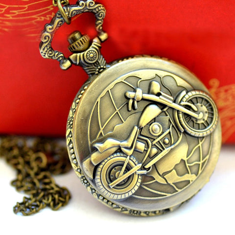 Vintage Pocket Watch - W65 Chopper Motorcycle Pocket Watch with Chain Necklace