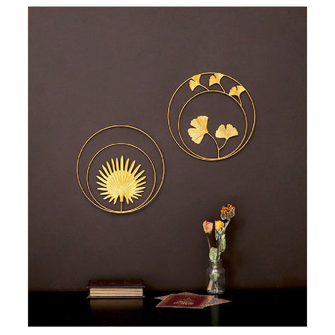 2Pcs Gold Metal Wall Hanging Art Iron Sculptures Wall Art Metal Palm Leaf