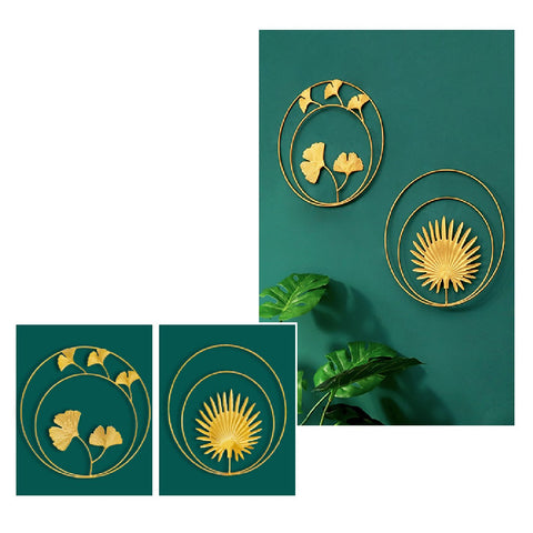 2Pcs Gold Metal Wall Hanging Art Iron Sculptures Wall Art Metal Palm Leaf