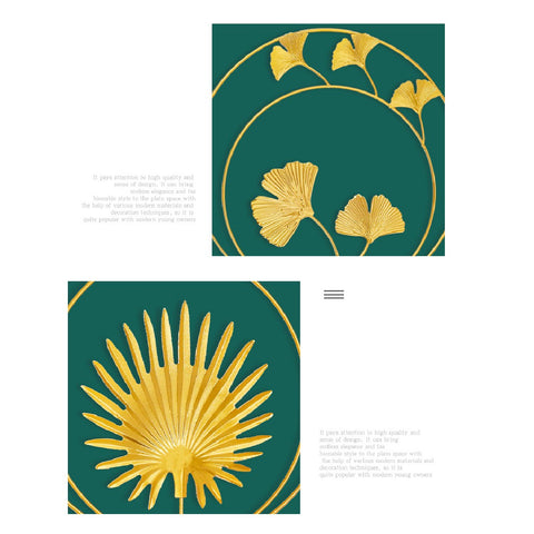2Pcs Gold Metal Wall Hanging Art Iron Sculptures Wall Art Metal Palm Leaf