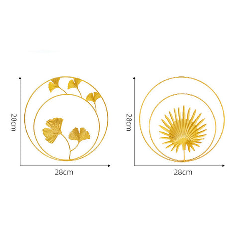 2Pcs Gold Metal Wall Hanging Art Iron Sculptures Wall Art Metal Palm Leaf