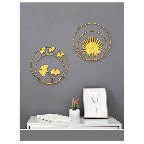 2Pcs Gold Metal Wall Hanging Art Iron Sculptures Wall Art Metal Palm Leaf