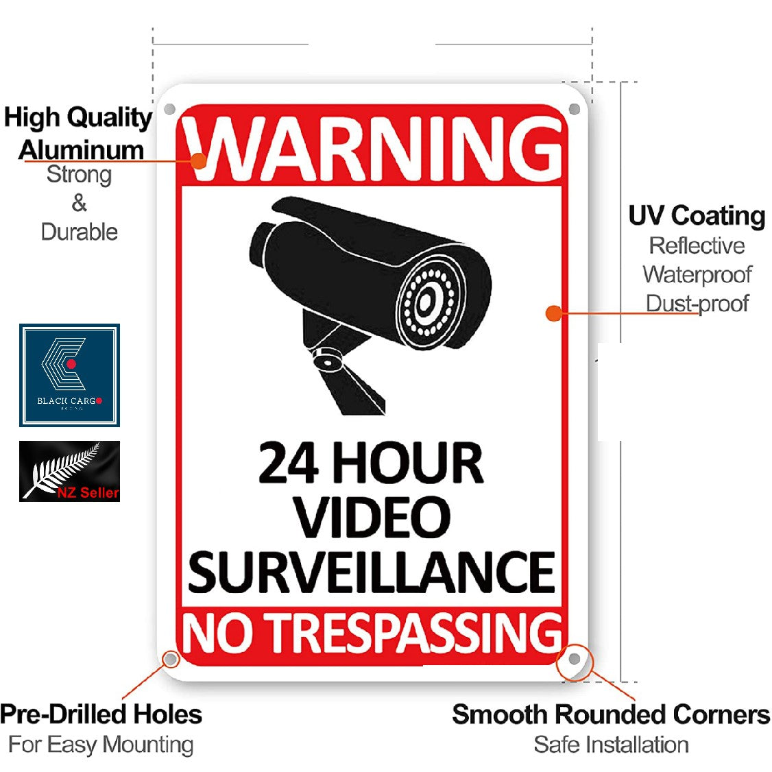 24 Hour Video Surveillance Sign No Trespassing CCTV Warning Sign Security Camera Sign - Referdeal