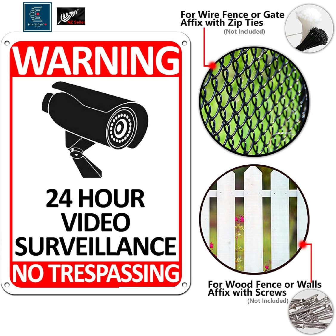 24 Hour Video Surveillance Sign No Trespassing CCTV Warning Sign Security Camera Sign - Referdeal