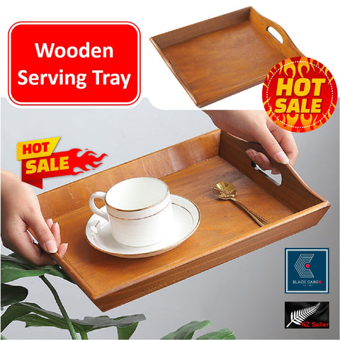 Vintage Wooden Serving Trays with Handles Nesting Trays for Coffee Table