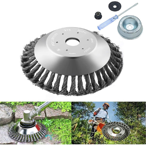 8 Inch Steel Wire Rotary Brush Cutter Trimmer Head Weed Blade Cutter with Universal Adapter Kit