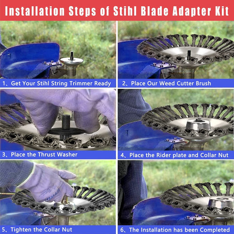 8 Inch Steel Wire Rotary Brush Cutter Trimmer Head Weed Blade Cutter with Universal Adapter Kit