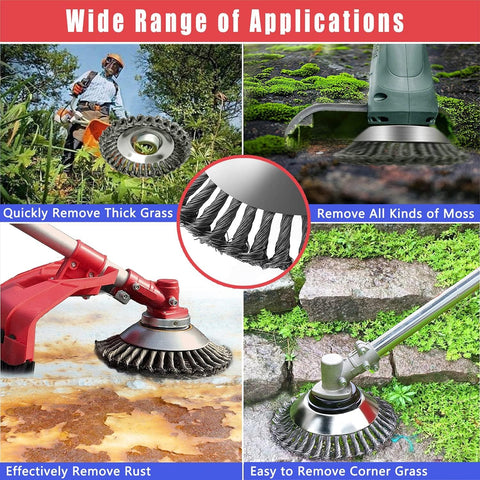 8 Inch Steel Wire Rotary Brush Cutter Trimmer Head Weed Blade Cutter with Universal Adapter Kit