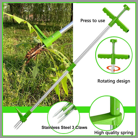 Weed Puller Tool Adjustable Stand Up Weed Remover with 3 Claws Stainless Steel