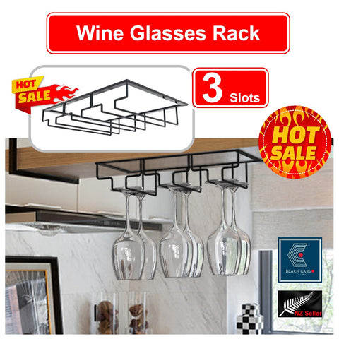 Metal Wine Glass Holder 3 Rows Under Shelf Kitchen Cabinet Stemware Rack