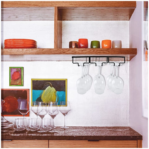 Metal Wine Glass Holder 3 Rows Under Shelf Kitchen Cabinet Stemware Rack