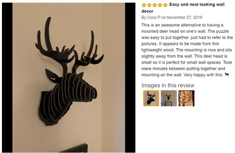 3D Wooden Animal Head Wall Decor Art Decor Sculpture Ornament Deer Head - black