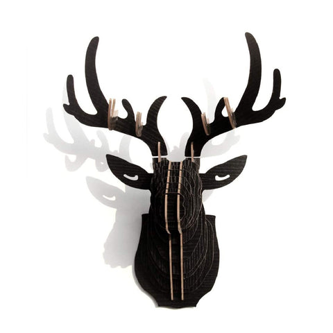 3D Wooden Animal Head Wall Decor Art Decor Sculpture Ornament Deer Head - black