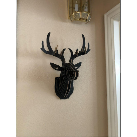 3D Wooden Animal Head Wall Decor Art Decor Sculpture Ornament Deer Head - black