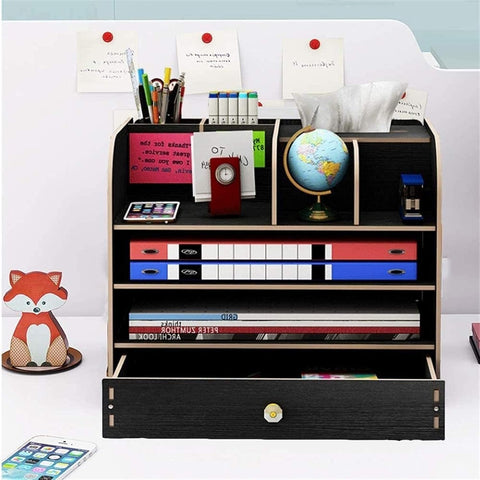Large Wooden Desk Organizer Storage Multi-Layer Rack Paper Letter Tray Drawer