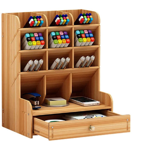 Wooden Pen Organizer Art Brush Pen Organizer Holder Box Desktop Stationary