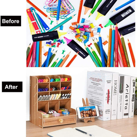 Wooden Pen Organizer Art Brush Pen Organizer Holder Box Desktop Stationary