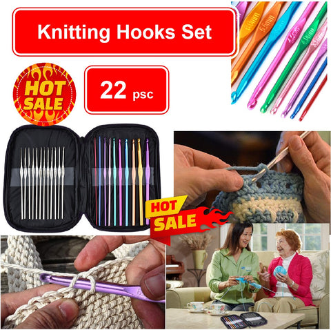 22Pcs Crochet Hooks Set 22Size 0.6~6.5mm Ergonomic Handles Crochet Kit with Case